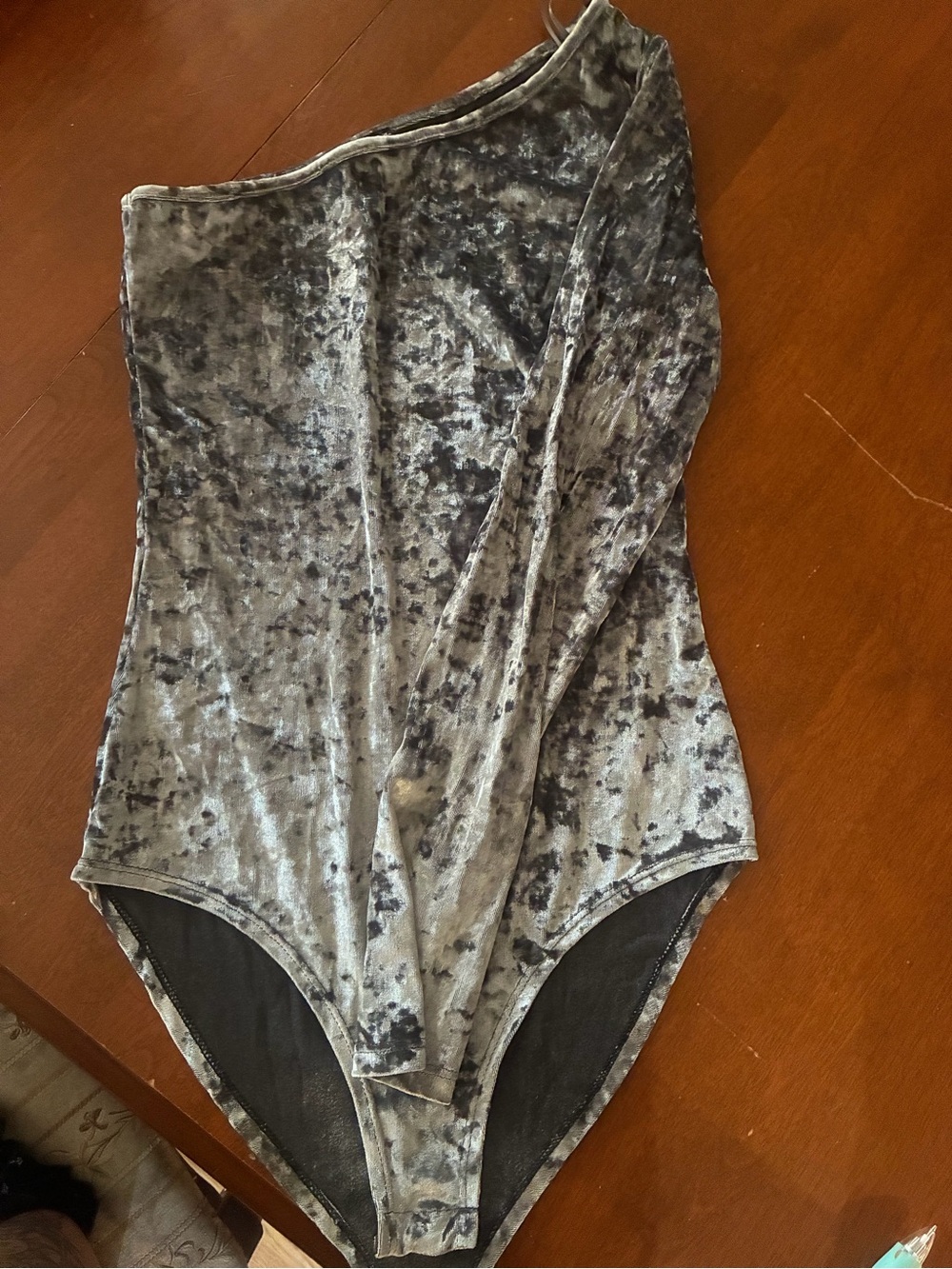 Zara Crushed Velvet One-Shoulder Bodysuit - Silver Gray